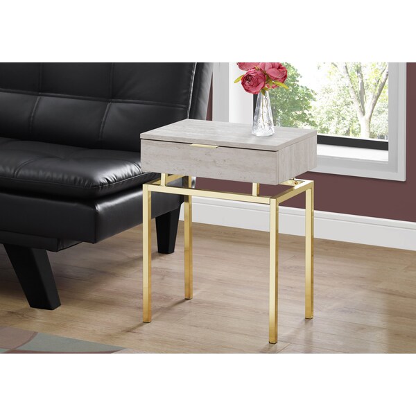 Monarch Specialties Accent Table - 24"H / Beige Marble / Gold Metal - I 3463