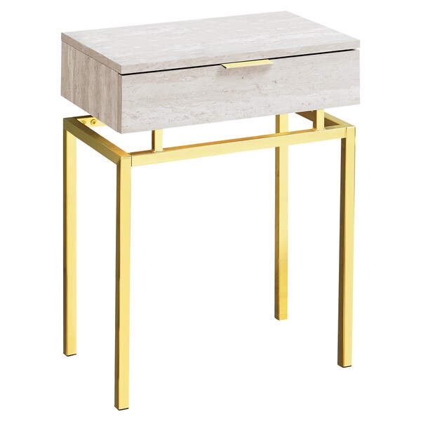 Monarch Specialties Accent Table - 24"H / Beige Marble / Gold Metal - I 3463
