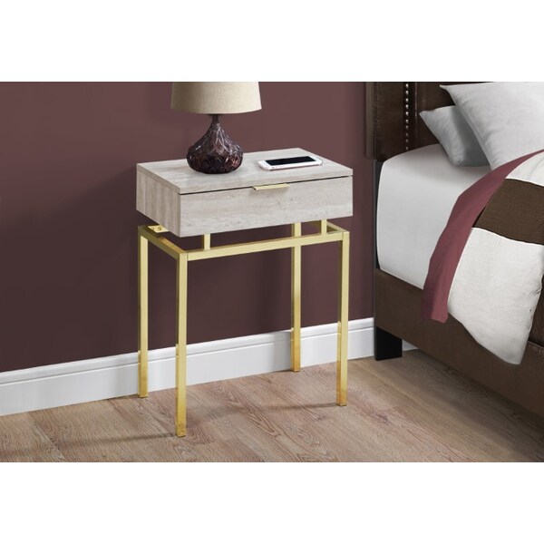 Monarch Specialties Accent Table - 24"H / Beige Marble / Gold Metal - I 3463