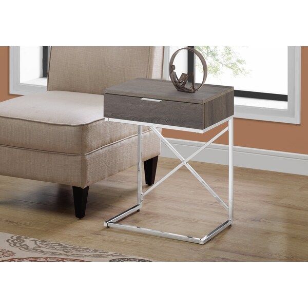 Monarch Specialties Accent Table - 24"H / Dark Taupe / Chrome Metal - I 3475
