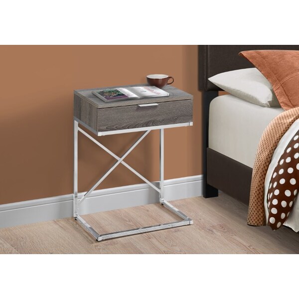 Monarch Specialties Accent Table - 24"H / Dark Taupe / Chrome Metal - I 3475