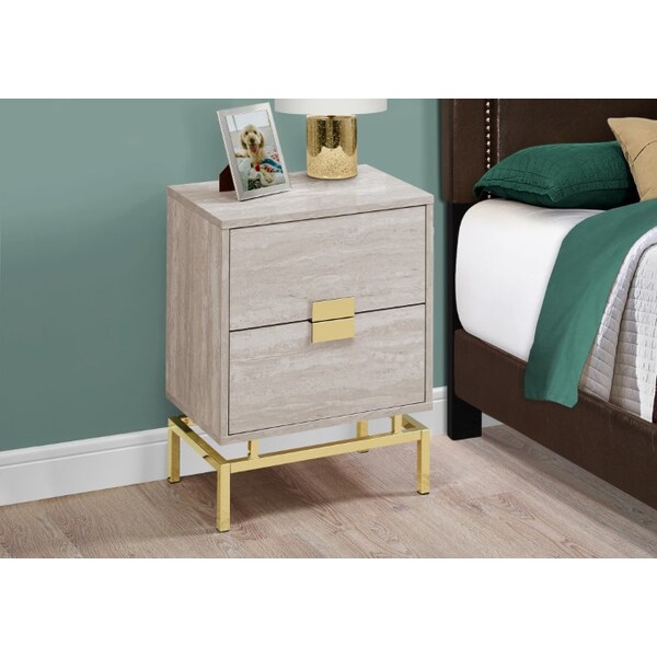 Monarch Specialties Accent Table - 24"H / Beige Marble / Gold Metal - I 3493