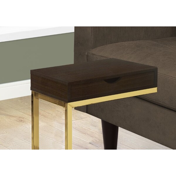 Monarch Specialties Accent Table - Espresso / Gold Metal With A Drawer - I 3236
