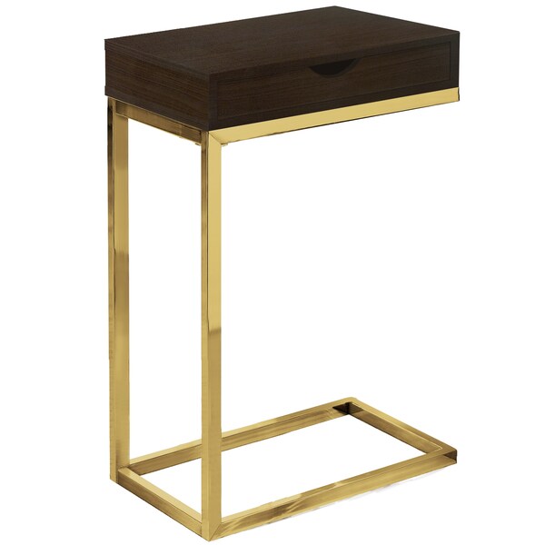 Monarch Specialties Accent Table - Espresso / Gold Metal With A Drawer - I 3236