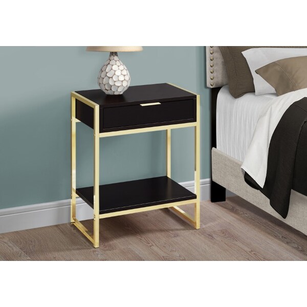 Monarch Specialties Accent Table - 24"H / Espresso / Gold Metal - I 3486
