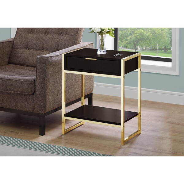Monarch Specialties Accent Table - 24"H / Espresso / Gold Metal - I 3486