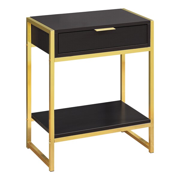 Monarch Specialties Accent Table - 24"H / Espresso / Gold Metal - I 3486