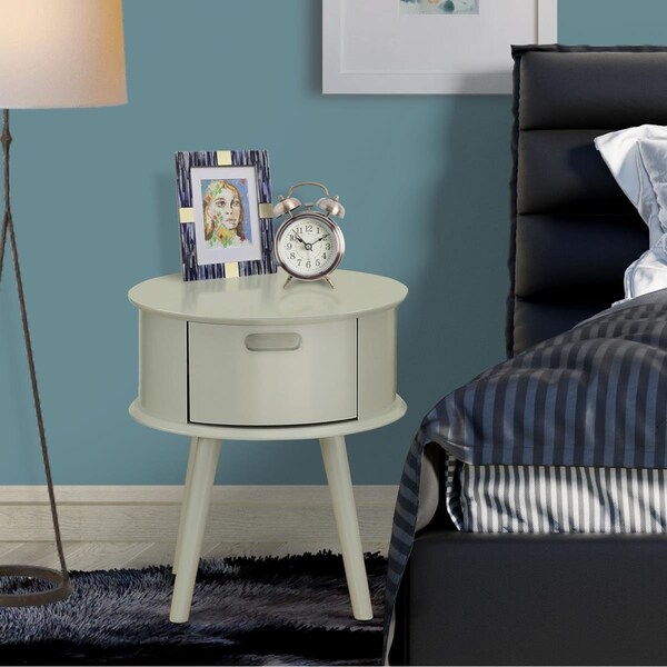 East West Furniture Gordon Round Night Stand End Table with Drawer - Urban Gray - GONE14
