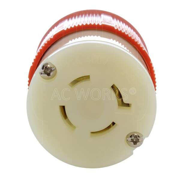 Ac Works NEMA L16-20R 3-Fase 20A 480V 4-Punta Conector Hembra Bloqueable con Aprobación UL, C-UL en color naranja - ASL1620R