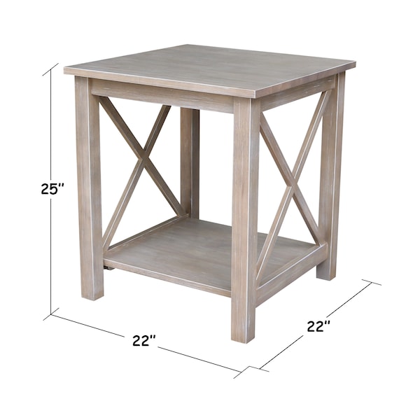 International Concepts Rectangle Hampton End Table, 22 in W, 22 in L, 25 in H, Wood, Washed Gray Taupe - OT09-70E