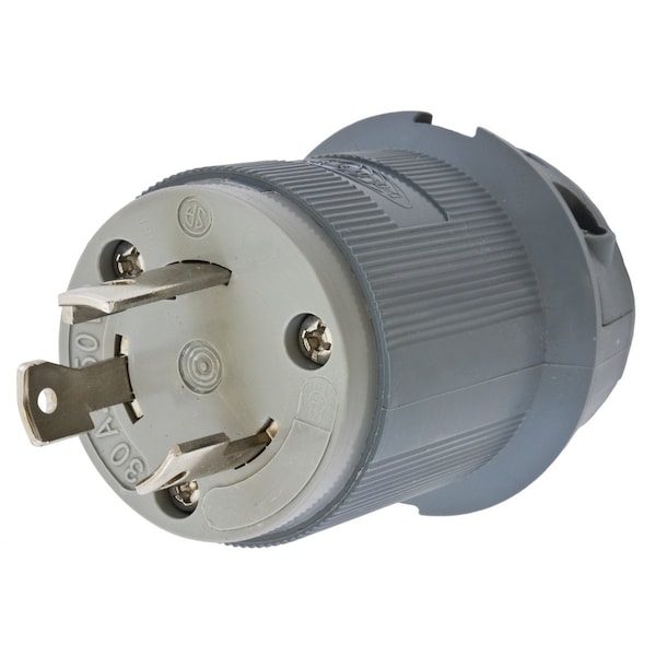 Dispositivos de bloqueo Hubbell Wiring Device-Kellems, Twist-Lock®, Enchufe Insulgrip® de 30A, 250V AC, 2 polos, 3 cables con conexión a tierra, NEMA L6-30P, estabilizado térmicamente, Nylon gris - HBL2621F.