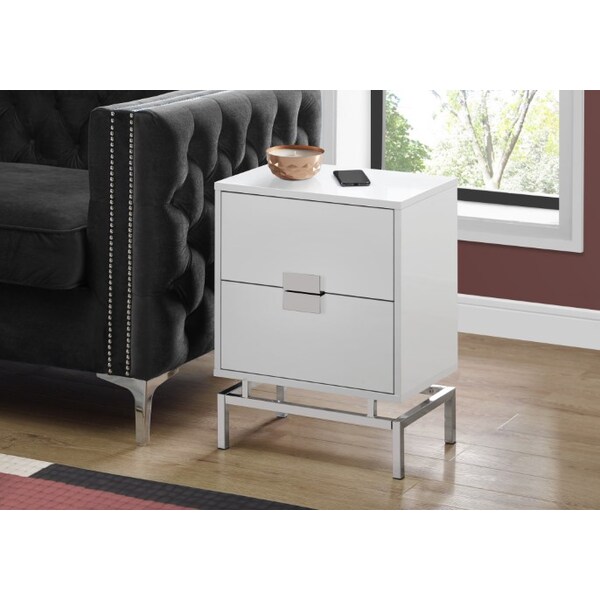 Monarch Specialties Accent Table - 24"H / Glossy White / Chrome Metal - I 3490