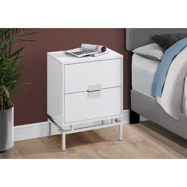 Monarch Specialties Accent Table - 24"H / Glossy White / Chrome Metal - I 3490