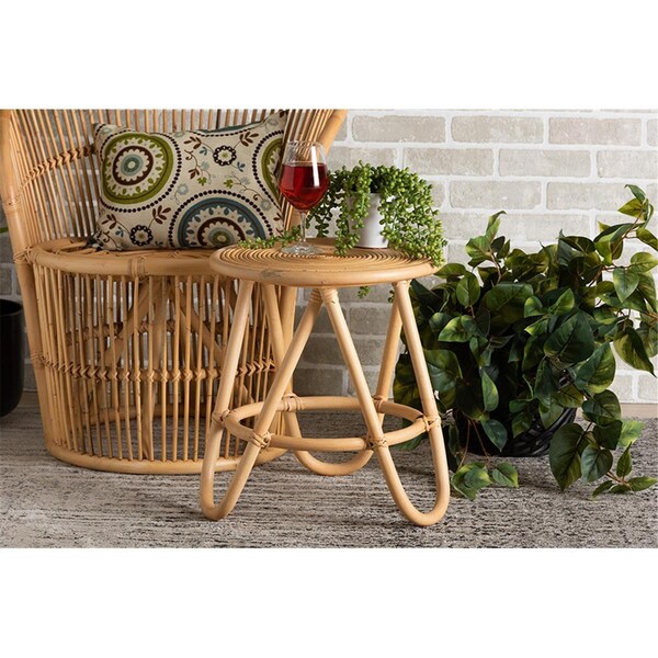 Wholesale Interiors 17.7 x 15.7 x 15.7 in. Baxton Studio Rinjani Modern Bohemian Rattan End Table, Natural Brown - 193271289783