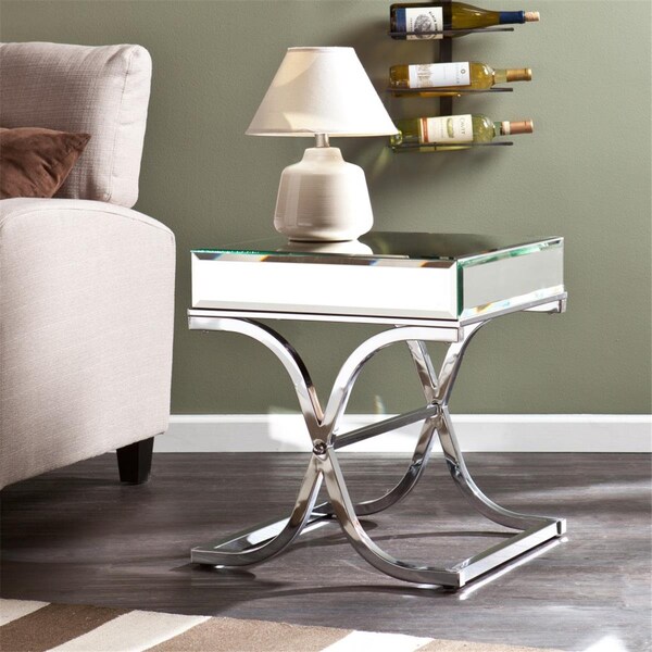 Gfancy Fixtures 22 in. Glass & Iron Square Mirrored End Table Silver - GF3105093