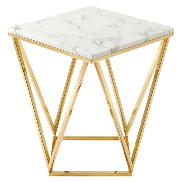 Modway Furniture Vertex Gold Metal Stainless Steel End Table - EEI-4206-GLD-WHI