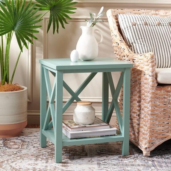 Safavieh Candence Cross Back End Table- Dusty Green - 21.5 x 13.4 x 18.1 in. - AMH6523E