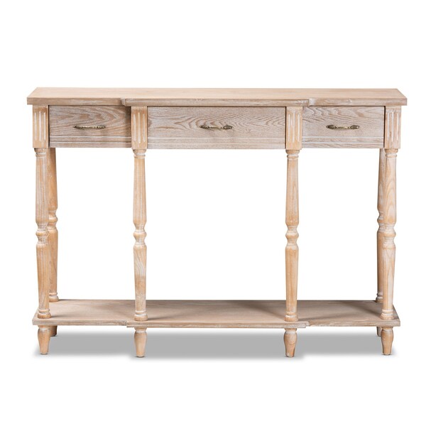 Baxton Studio Hallan Classic Whitewashed Oak Brown Finished Wood 3-Drawer Console Table - 176-11075-ZORO
