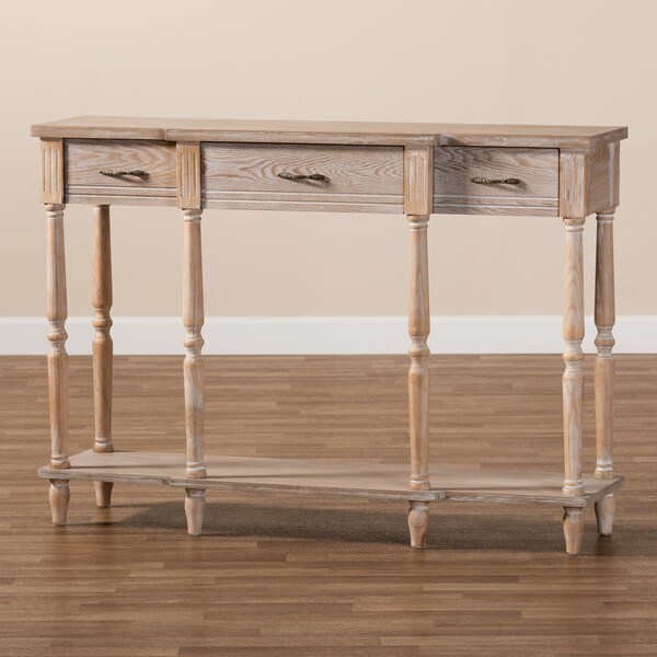 Baxton Studio Hallan Classic Whitewashed Oak Brown Finished Wood 3-Drawer Console Table - 176-11075-ZORO