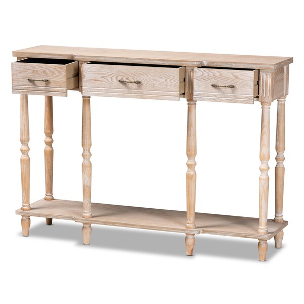 Baxton Studio Hallan Classic Whitewashed Oak Brown Finished Wood 3-Drawer Console Table - 176-11075-ZORO