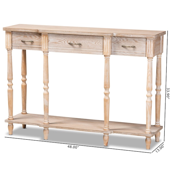 Baxton Studio Hallan Classic Whitewashed Oak Brown Finished Wood 3-Drawer Console Table - 176-11075-ZORO