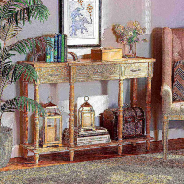 Baxton Studio Hallan Classic Whitewashed Oak Brown Finished Wood 3-Drawer Console Table - 176-11075-ZORO