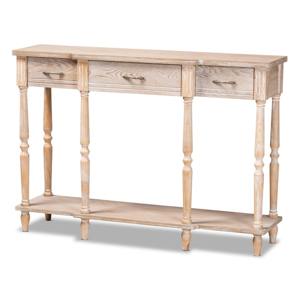 Baxton Studio Hallan Classic Whitewashed Oak Brown Finished Wood 3-Drawer Console Table - 176-11075-ZORO