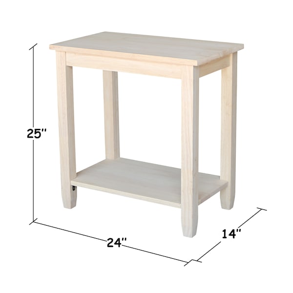 International Concepts Rectangle Solano Accent Table, 24 in W, 14 in L, 25 in H, Wood, Unfinished - OT-6A