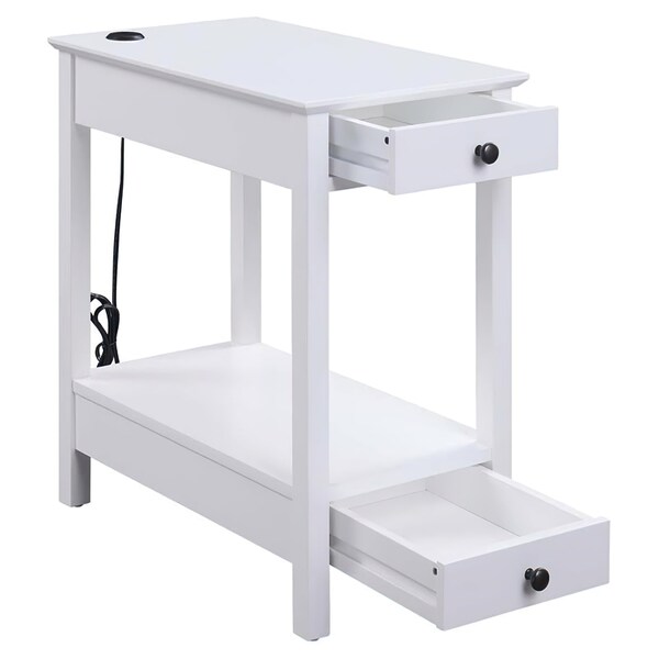 Acme Wooden Side Table with USB Charging Dock and 2-Drawer in White - ER-0245WH