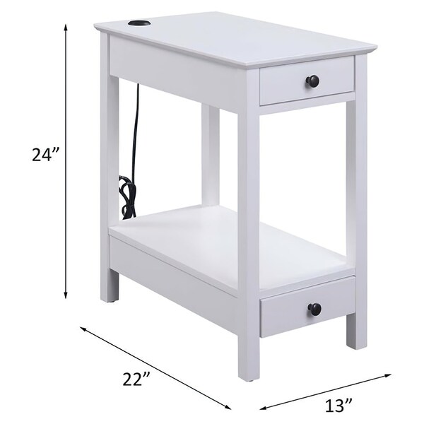 Acme Wooden Side Table with USB Charging Dock and 2-Drawer in White - ER-0245WH
