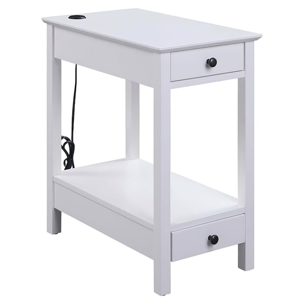 Acme Wooden Side Table with USB Charging Dock and 2-Drawer in White - ER-0245WH