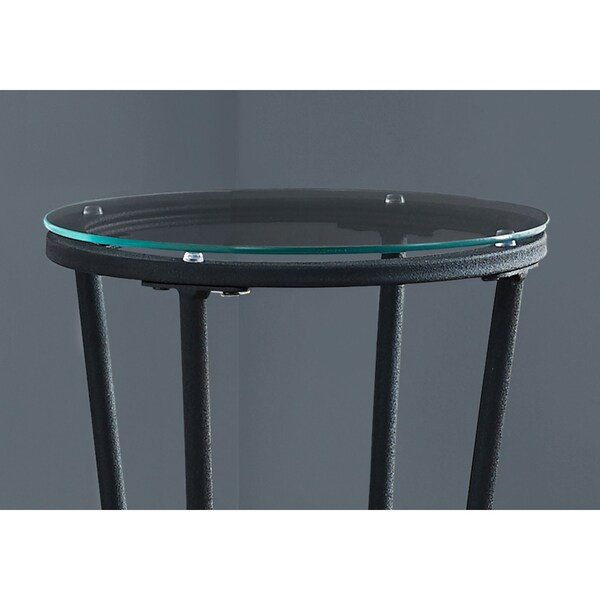 Monarch Specialties Accent Table - Hammered Black Metal With Tempered Glass - I 3332