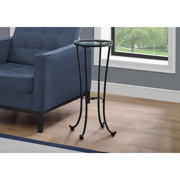 Monarch Specialties Accent Table - Hammered Black Metal With Tempered Glass - I 3332