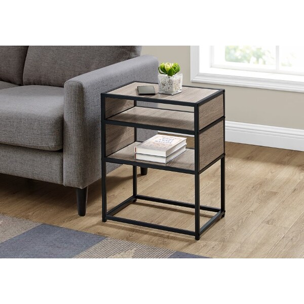 Monarch Specialties Accent Table - 22"H / Dark Taupe / Black Metal - I 3507