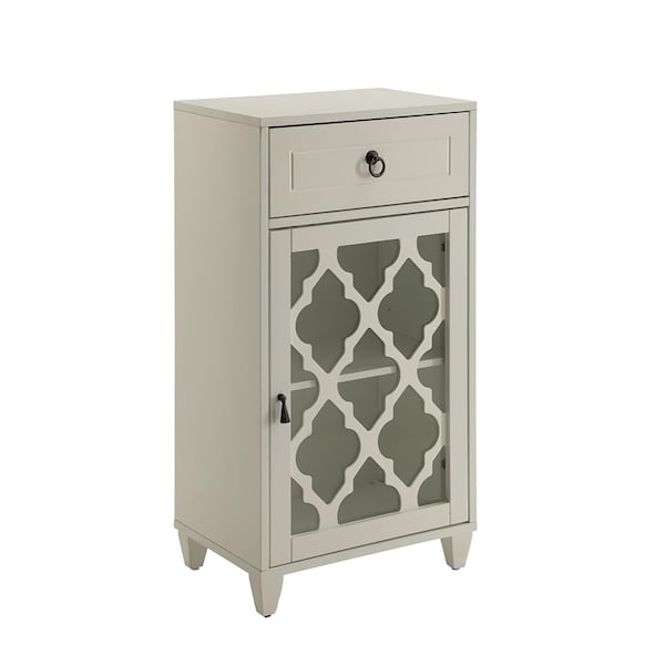 Acme Wooden Accent Table with Storage Drawer and Glass Door in White - ER-0103WH