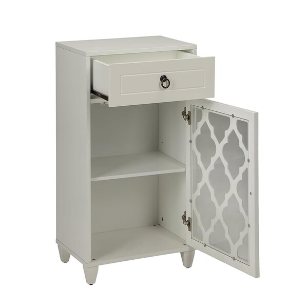 Acme Wooden Accent Table with Storage Drawer and Glass Door in White - ER-0103WH