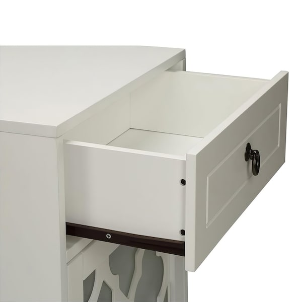 Acme Wooden Accent Table with Storage Drawer and Glass Door in White - ER-0103WH