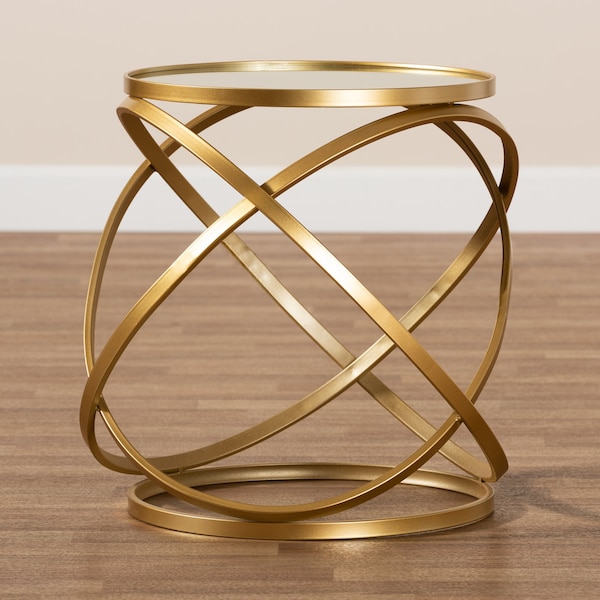 Baxton Studio Desma Glam and Luxe Gold Finished Metal and Mirrored Glass End Table - 177-11195-ZORO