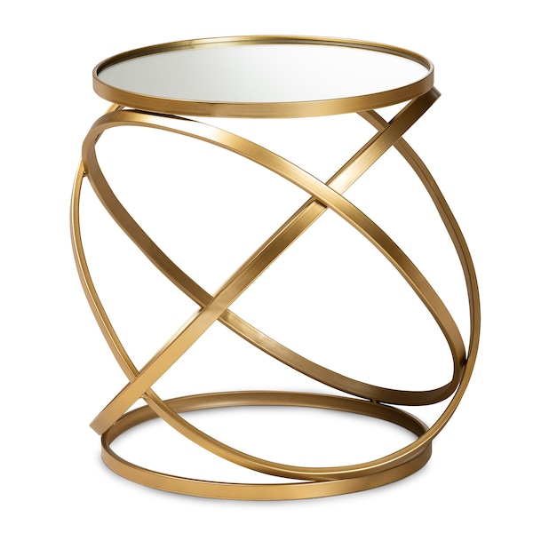 Baxton Studio Desma Glam and Luxe Gold Finished Metal and Mirrored Glass End Table - 177-11195-ZORO