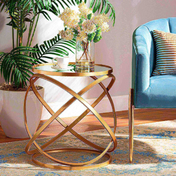 Baxton Studio Desma Glam and Luxe Gold Finished Metal and Mirrored Glass End Table - 177-11195-ZORO