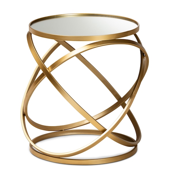 Baxton Studio Desma Glam and Luxe Gold Finished Metal and Mirrored Glass End Table - 177-11195-ZORO