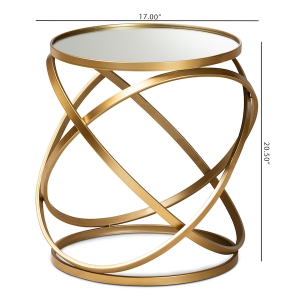 Baxton Studio Desma Glam and Luxe Gold Finished Metal and Mirrored Glass End Table - 177-11195-ZORO