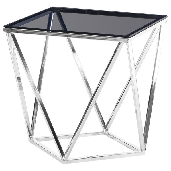 Best Master Furniture Angled Square Smoked Glass End Table, Silver - E42 SILVER END TABLE