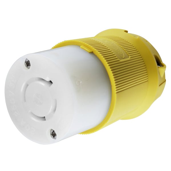 Dispositivos de bloqueo de Hubbell Wiring Device-Kellems, Twist-Lock®, Grado Marino, Cuerpo del conector hembra, Delta de 3 fases 250V AC, con puesta a tierra de 3 polos y 4 cables, L15-20R, Terminal de tornillo, Amarillo - HBL24CM23.