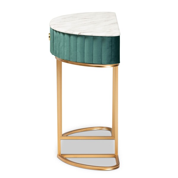 Baxton Studio Beale Velvet and Gold Finished 1-Drawer Console Table with Tabletop - 173-11030
