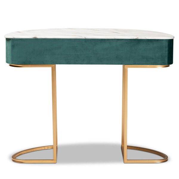Baxton Studio Beale Velvet and Gold Finished 1-Drawer Console Table with Tabletop - 173-11030