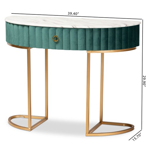Baxton Studio Beale Velvet and Gold Finished 1-Drawer Console Table with Tabletop - 173-11030