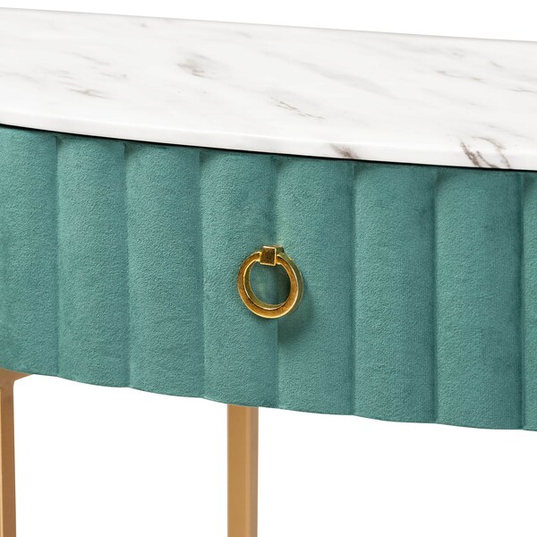 Baxton Studio Beale Velvet and Gold Finished 1-Drawer Console Table with Tabletop - 173-11030