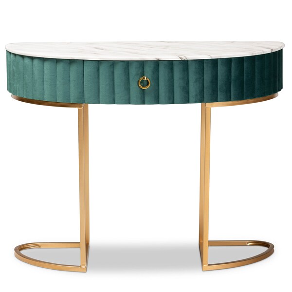 Baxton Studio Beale Velvet and Gold Finished 1-Drawer Console Table with Tabletop - 173-11030