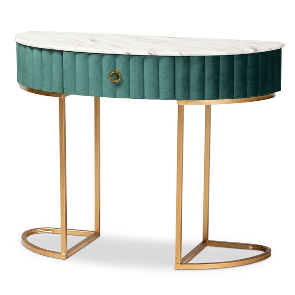 Baxton Studio Beale Velvet and Gold Finished 1-Drawer Console Table with Tabletop - 173-11030